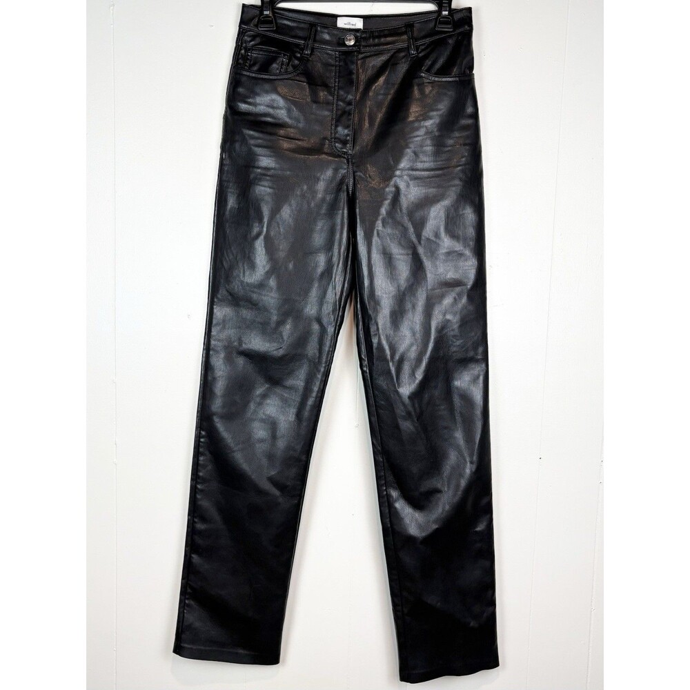 Wilfred Aritzia Melina Vegan Leather Pants Black High Waisted Straight Leg Sz 4